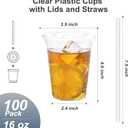 Dealusy 100 Pack - 16 oz Clear Plastic Cups with Lids and Straws, Sturdy & Food Safe Iced Coffee Cups with lids, Disposable Plastic Smoothie Cups for Cold Drinks