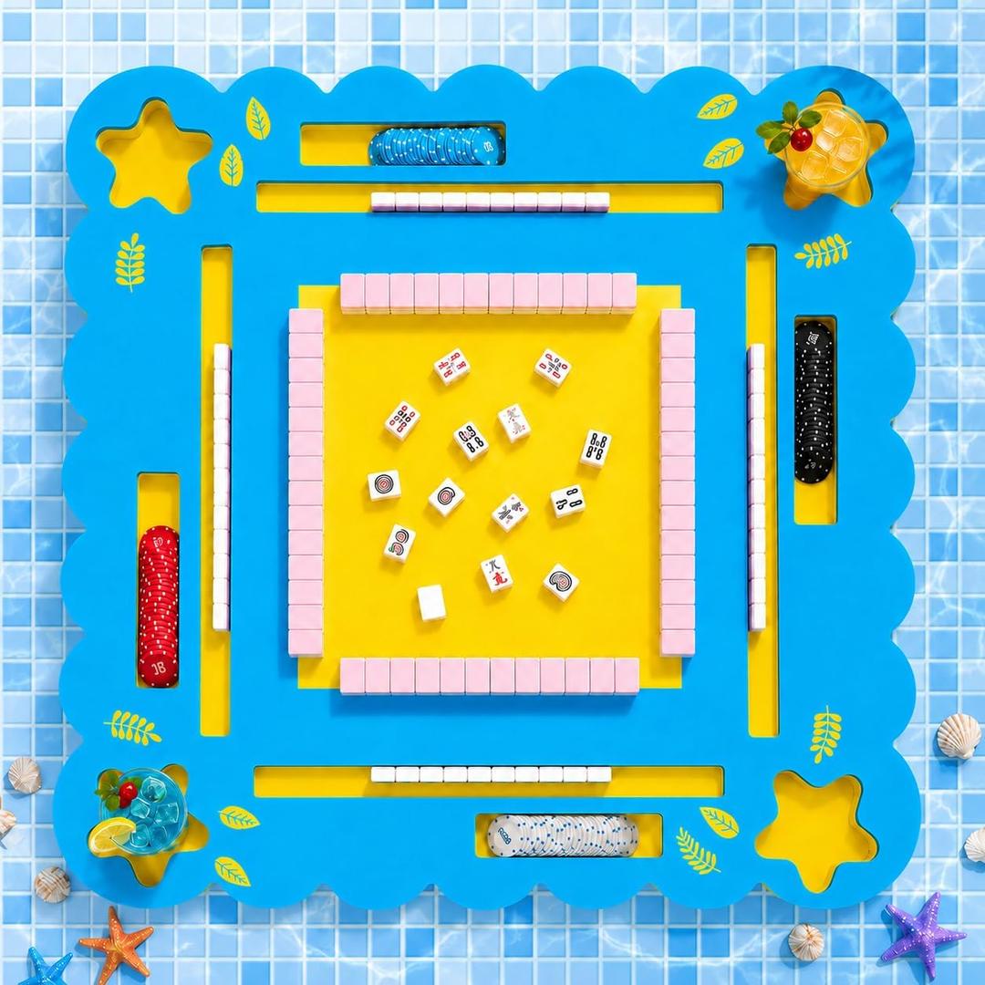 32-Inch Floating Mahjong Table for Pool with Tile Grooves, 32" Large