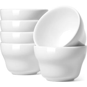 LE TAUCI Bouillon Cups 8 Ounce, Ice Cream Bowls, Small Bowls for Dessert Soup Chili Dipping Sauce Coffee Cupping - Set of 6, White