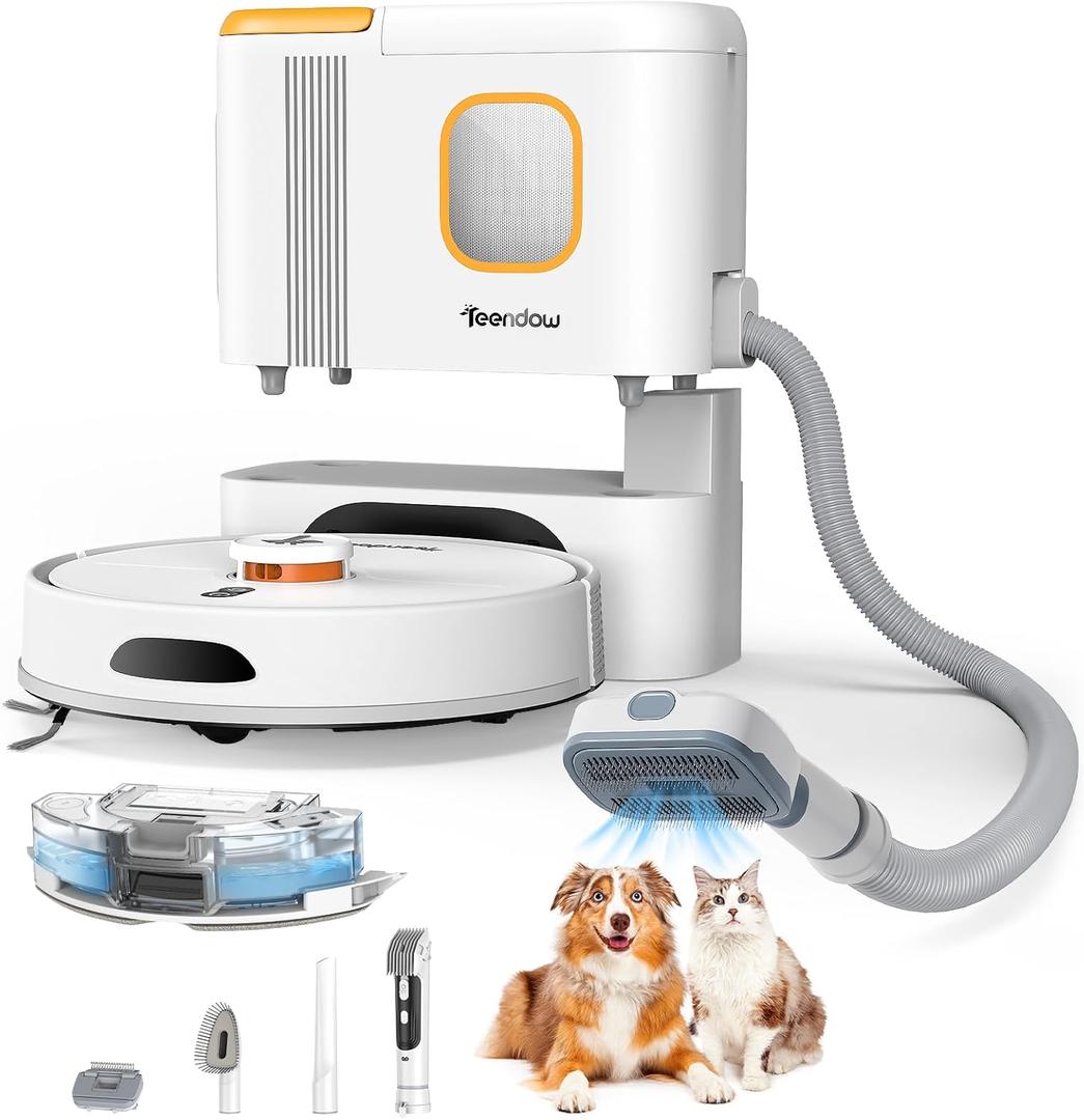 D20S Max+ Robot Vacuum and Mop, 6000Pa Suction for Pet Hair, with Self-Emptying Dock and Pet Grooming Parts, 10 Weeks Hands-Free Cleaning, PreciSense LiDAR Navigation, App & Voice Control (White)