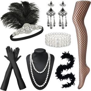EIELO 1920s Great Gatsby Accessories Set for Women Headpiece Headband Flapper Roaring 20s Costume Accessories