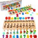 CozyBomB Montessori Educational Wooden Toys for Kids Toddler Number Puzzles Sorter Counting Shape Stacker Stacking Game Preschool Math Blocks Toys Gifts for Boy Girl Birthdays Christmas Holidays (Rainbow)