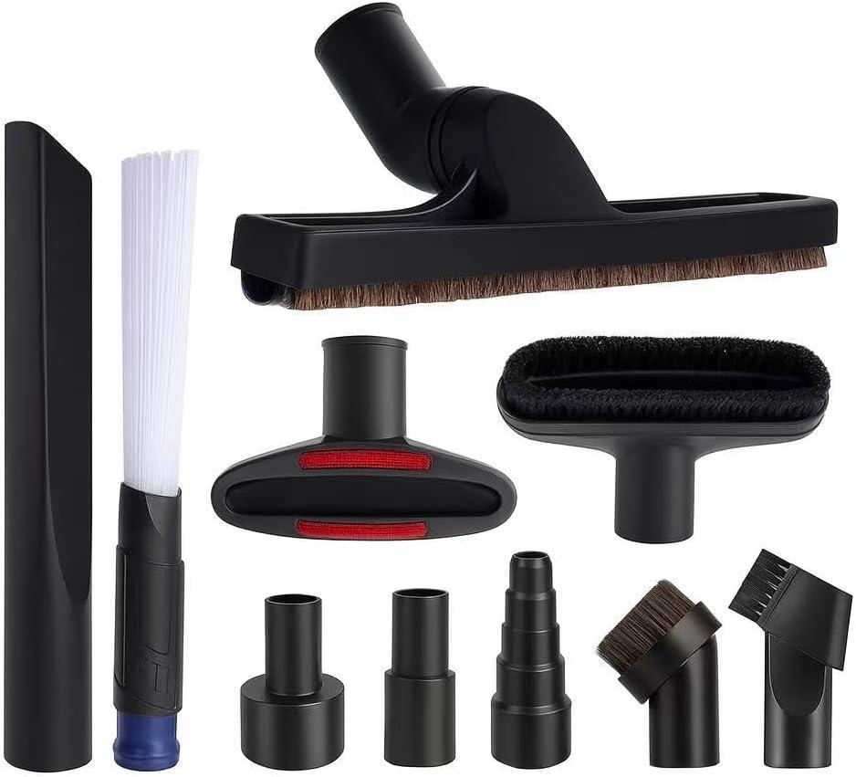 10-PCS Vacuum Attachment Kit for 1.25 (32mm) Hose Universal Floor Brush, Dusting Tool, Crevice Nozzle & Adapters for Shop-Vac, Home, Car & Garage Cleaning