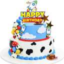 57Pcs Cartoon Story Birthday Cake Toppers Infinity and Beyond Blue Sky White Cloud Cow Print Cake Topper Toy Theme Party Decoration (Multicolor)