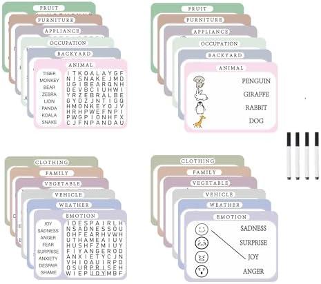 Zorythm 12 Pcs Reusable Word Search Cards for Dementia Game | Dementia Activities for Seniors | Large Print Word Search Books | Alzheimer's Products for Dementia Patients | Elderly Alzheimer's Toys