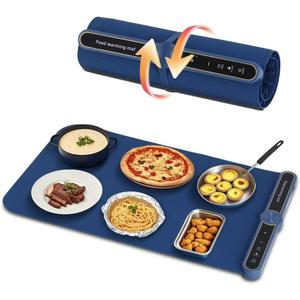 Food Warming Mat - Fast Heating Silicone Electric Warming Tray with 9 Level Temperature, Raised Feet Protects Table, Roll Up Buffet Hot Plates Heat Pad, Portable Food Warmer for Parties Home Travel (Blue)