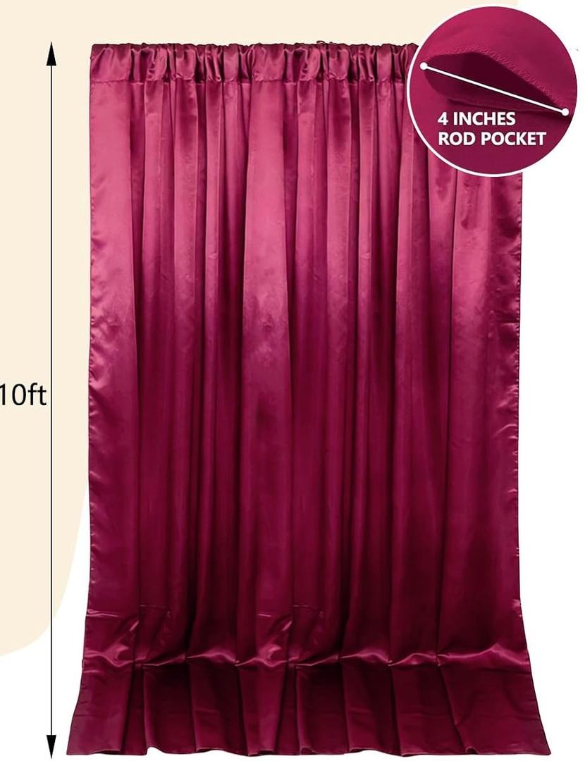 10ft x 10ft Burgundy Backdrop Curtains for Parties, Fabric Satin Background Curtain with Rod Pockets for Weddings, Birthday, Baby Shower, Photography, Graduation Party Backdrop Drapes, 1 Panels