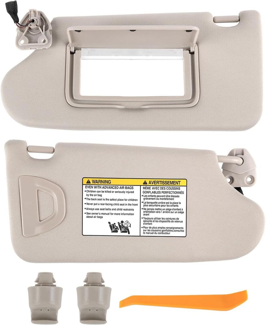 Sun Visor Pair Compatible with 2013-2018 Nissan Altima (Driver & Passenger Side), Sunvisor Replacement with Clips & Manual - (Color Beige)
