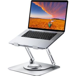 JOYEKY Laptop Stand for Desk, Adjustable Computer Stand with 360 Rotating Base, Ergonomic Laptop Riser for Collaborative Work, Foldable & Portable Laptop Stand, fits for All 10-16" Laptops (Sliver)