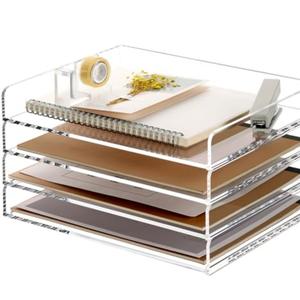 SANRUI 4 Tier Clear Desk Paper Letter Organizer Trays, A4 Stackable File Document Tray, Acrylic Desk Organizers and Accessories Sorter, Workspace Office Supplies Organizers,12.4inx8.86inx6.64in