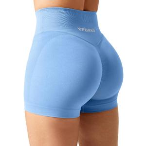 YEOREO Scrunch Butt Workout Shorts Women 3.5" Seamless V Cross Waist Sport Gym Amplify Shorts (Small, Azure)