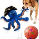 Octopus Dog Toy-Automatic Bouncing Ball, Moving Chew Toy with Bouncing Ball, Interactive Dog Toys for Small and Large Dogs, Automatic Moving Dog Ball Toys, Squeaky Tug of War Dog Toy to Keep Them Busy (BLUE)