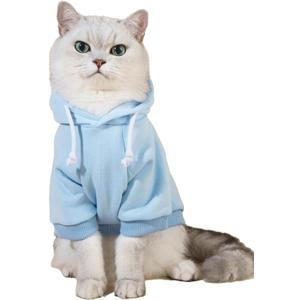 QWINEE Basic Dog Hoodie Sweatshirt Puppy Sweater Warm Cat Costumes Pet Clothes for Chihuahua Puppy Kitten Small Medium Dogs Light Blue Medium