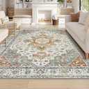 Moynesa UltraThin Vintage Area Rug 6x9, Large Living Room Rugs for Bedroom Aesthetic, Washable Carpet for Under Dining Room Table, Oriental Medallion Printed Low Pile Mat for Office Playroom Dorm