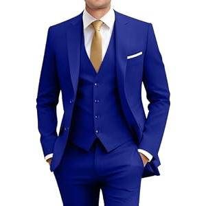 Men Suits Slim Fit 3 Piece Suit Set Royal Blue Business Suit Wedding Dress Tux Groomsmen Prom Blazer Jacket Vest Pants with Tie 3XL