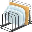 Cutting Board Organizer Rack, 1-Pack Adjustable Bakeware Organizer Holder for Cabinet Countertop, 7 Slots Metal Rack Cookie Baking Sheet, Pot Pan Lids Divider Kitchen Organization Storage, Black