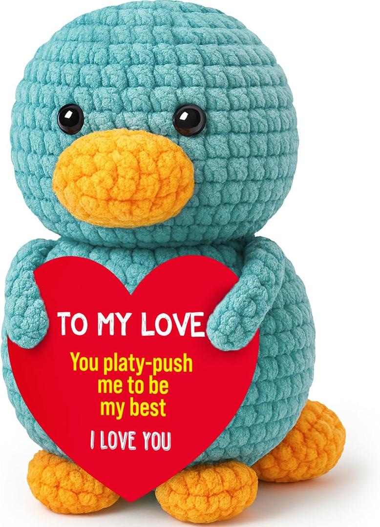 2 x Belatelove Anniversary Crochet Gifts for Women Men Cute Handmade Platypus to My Love Gifts for Girlfriend Boyfriend Romantic I Love You Gift for Husband Wife Couple First Christmas Decorations