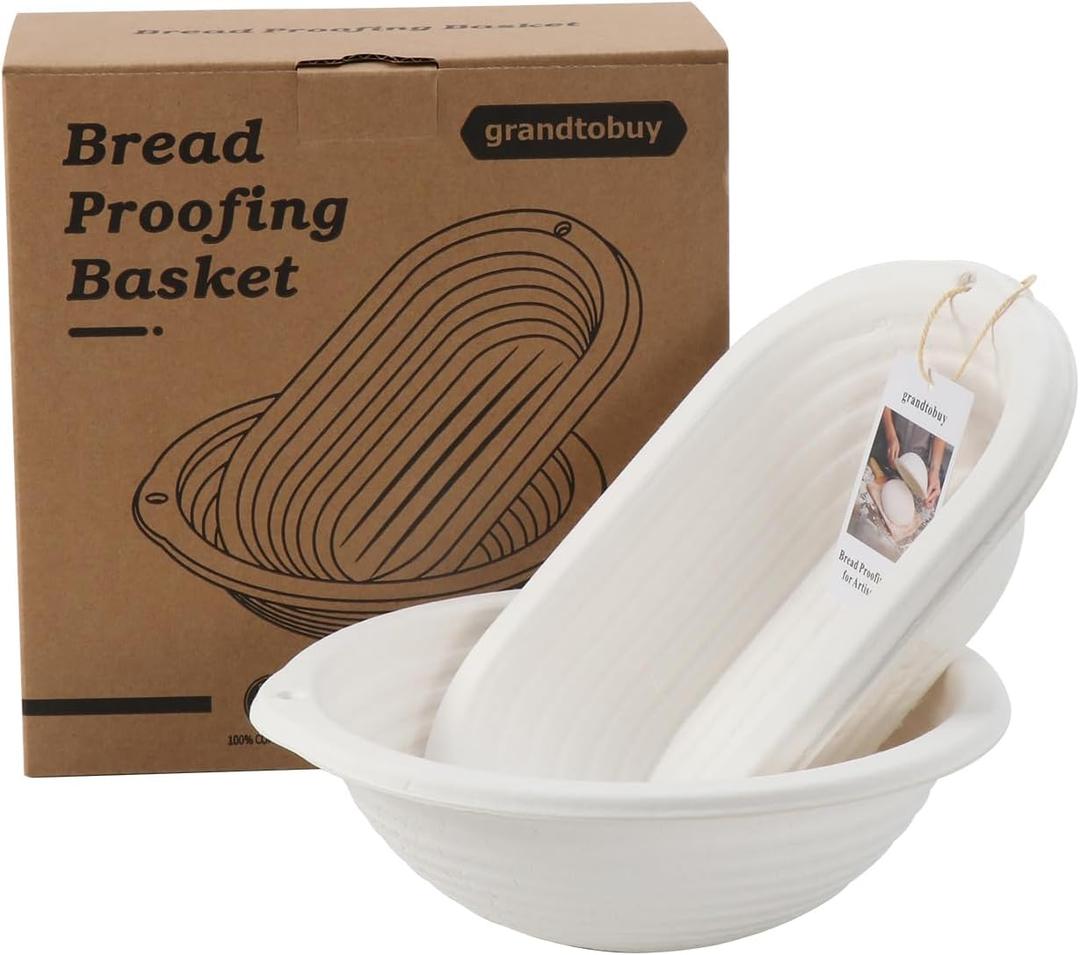 Pulp Round Sourdough Bannetons Bread Proofing Basket Set 2 Round and Oval Baking Supply with Linen Liners for Professional and Homemade Artisan Bread, 1 Round + 1 Oval