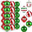 30PCS 2.36 Inch Shatterproof Christmas Tree Ball Ornaments, Plastic Red Green White Glittering Xmas Hanging Bulbs, Christmas Ornaments Set for Christmas Tree Decoration Holiday Party Home Decor