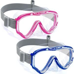 Vvinca Kids-Goggles with Nose Cover, Diving Mask Elastic Fabric Strap Anti Fog Anti Shattered Lens for Kids Swim Goggles 3-14 (03-navy Blue & Purple Pink)