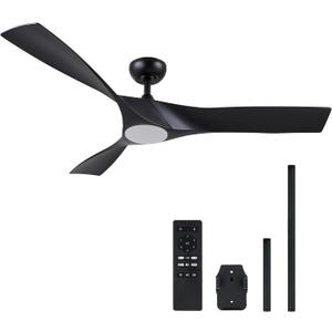 VONLUCE Ceiling Fan with Light and Remote Control, 52 Inch Modern Fan with 3 Blades Noiseless DC Motor for Bedroom, Living Room, Kitchen, Study, Black