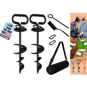 Eurmax USA Dog Tie Out Stake Triple Lock Heavy Duty Dog Anchor for Large Dogs Trampoline Stakes Dog for Yard and Outdoor Dog Runner Install & Travel Kit Included,2-Pack(Black)