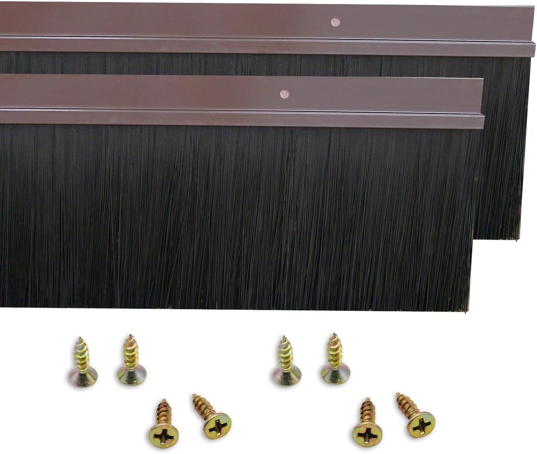 2 Pack Door Bottom Sweep, h-Shape Aluminum Alloy Holder Door Sweep for Bottom of Door with 3.2" Brwon Nylon Brush, 39.37"x4"(1000mmx102mm), 39.37"x3.2"