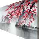 Handmade Traditional Chinese Oil Painting Pink Plum Blossom Canvas Wall Art Modern Black and White Landscape Artwork, 40"L x 20"W