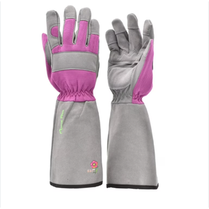 G & F Gardening Gloves 2431M Long Sleeve, Durable & Safe, Women's Medium, Color Pink and Gray