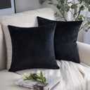Phantoscope Pack of 2 Velvet Decorative Throw Decorative Pillow Cover Soft Solid Square Cushion Case for Couch Black 18 x 18 inches 45 x 45 cm
