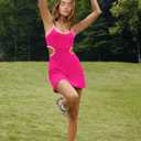 LAMISSCHE Womens Tennis Dress Built in Bra and Shorts Athletic Golf Mini Dress Backless Cut Out Onesie Romper (Pink, L)