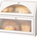 White Bread Box for Kitchen Counter, Large Corner Bamboo Wood Bread Box with Door Panel,Bread Storage Container (White)