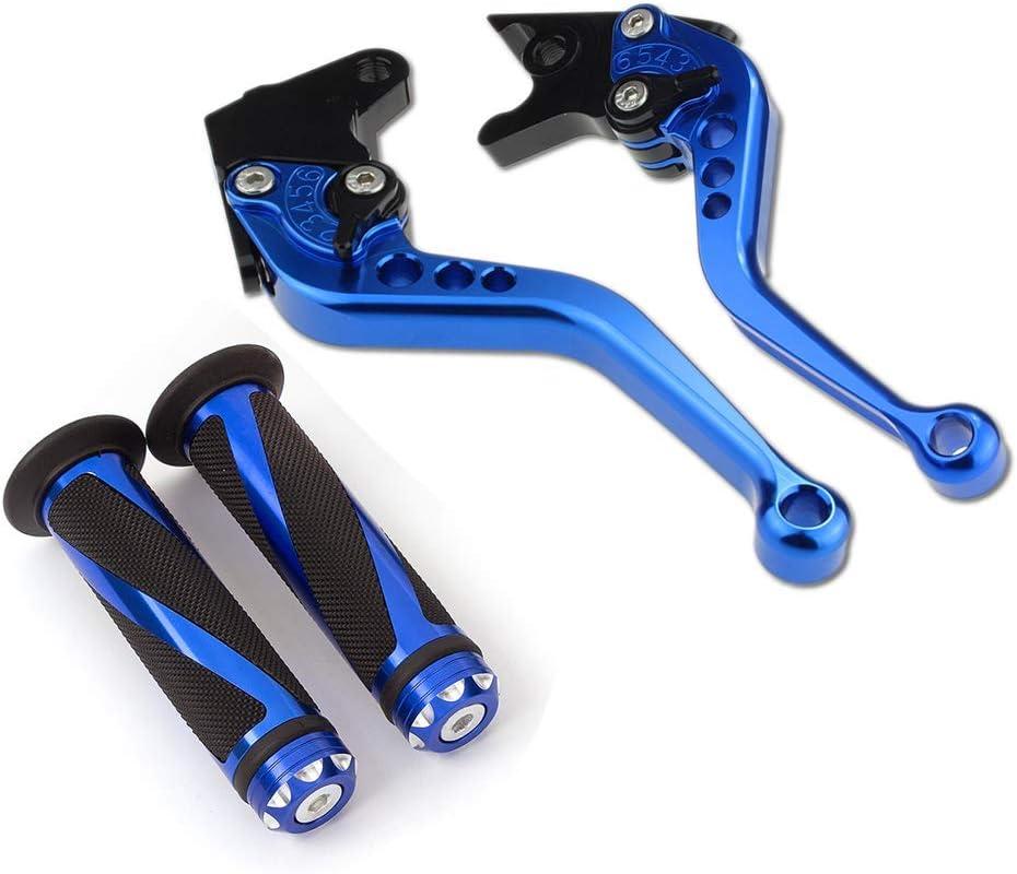 Krace Motorcycle Clutch Brake Levers Set Fit For Yamaha YFM 700R Raptor 700 2008 2009 2010 2011 2012 2013 2014 2015 2016 2017 2018 Adjustable w. 7/8" 22mm Rubber Handlebar Hand Grips (Blue)