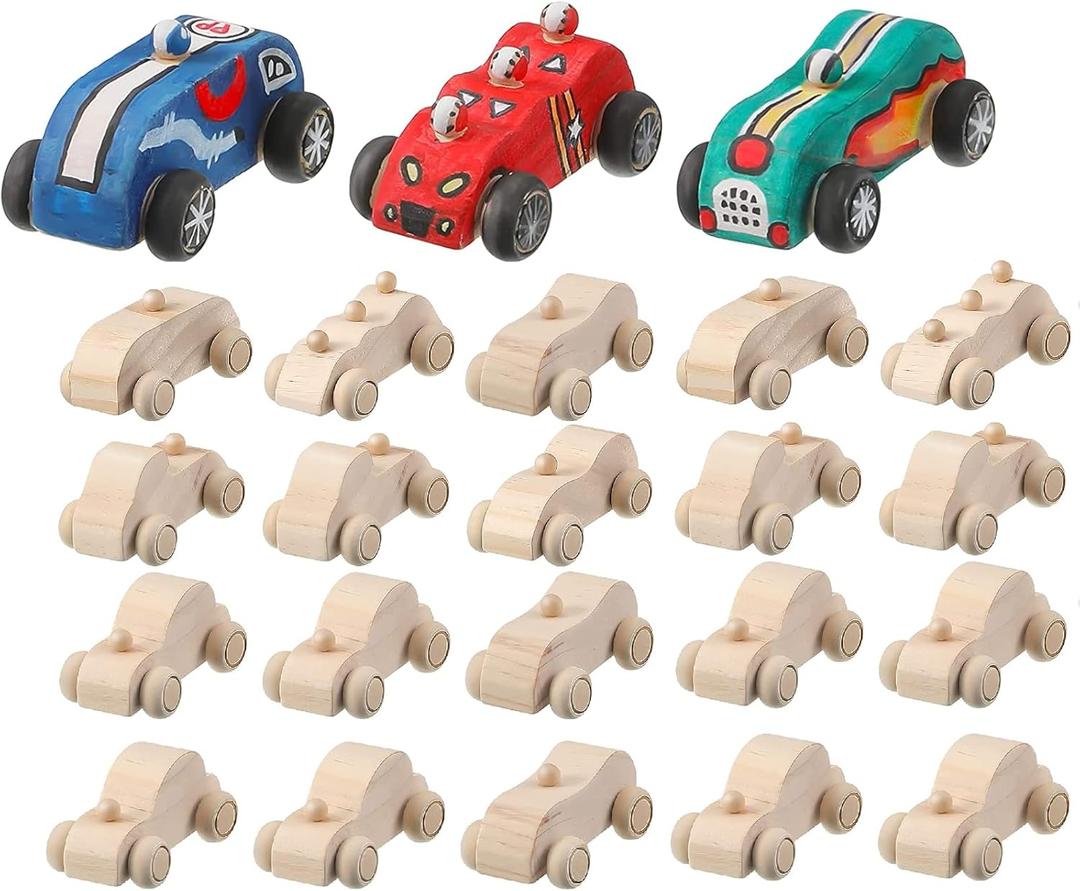 Zhanmai 24 Pieces Wooden Cars to Paint Wood DIY Car Toys Unfinished Wooden Cars Unfinished DIY Crafts for Students Home Activities Easy Woodworking and Family Time Set