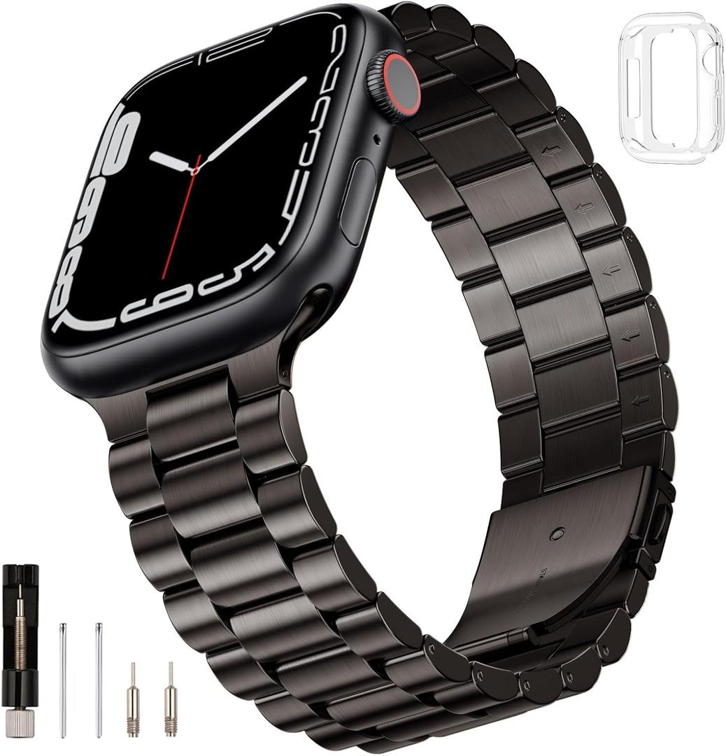 SUNFWR Compatible with Apple Watch Band 42mm for Men Women, Stainless Steel Metal iWatch Band for Apple Watch Series 10 (Gun Color, 42mm10 Series)