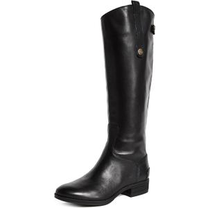 Sam Edelman Women's Penny Leather Riding Boot (8, Black Leather Wide Calf)