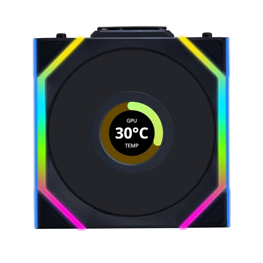 Lian Li UNI Fan SL LCD Wireless (Reverse Blade) 120mm ARGB Fan - Single Pack - 1.6" LCD - 2.4 GHz Wireless Signal for RGB & Control - Controller NOT Included & Required - Black(12RSLLCD1W1B)