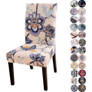 Chair Covers for Dining Chairs Set of 4, Stretchy Soft Parson Chair Covers Removable Washable Kitchen Dining Room Chair Slipcovers with Elastic for Universal Fit (Beige Flowers)