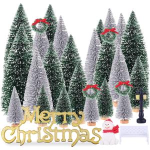 Mini Christmas Tree, Small Pine Tree with Wooden Bases for Xmas Holiday Party Home Tabletop Tree Decor (Silver/Green 30pcs)