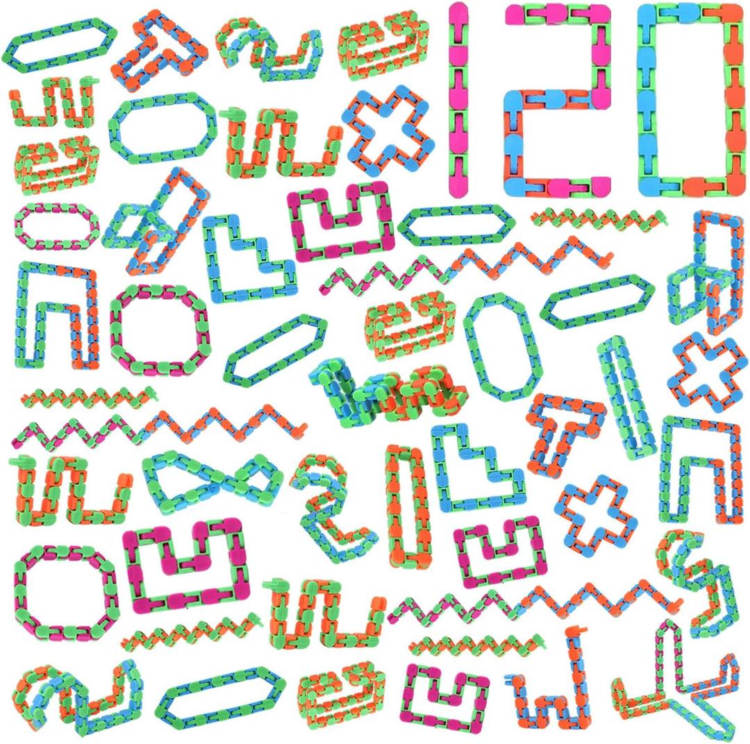 Vanblue 120Pcs Fidget Toys Wacky Tracks Bulk for Kids Snap Fidgets Click Finger Sensory Snake Puzzles Toys Gifts for Toddle Adult Autism Stress Relief Classroom Goodie Bag Stocking Stuffers Travel