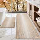 BSICPRO Bathroom Rugs and Mats Sets, 2 Piece Thick Absorbent Chenille Bath Mat Rug Set Non Slip, Soft Shaggy Bath Room Floor Mats for Bathroom, Machine Washable (Beige, 24" x 70" Plus 20" x 32")