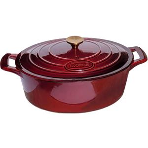 La Cuisine Enameled Cast Iron Oval Dutch Oven Casserole Dish Pot with Lid 5 QT Internal Matt Black Enamel Coating, Cranberry, Gold-Plated Stainless Steel Lid Handle, Oven Safe