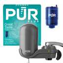 PUR Plus Vertical Faucet-Mount Water Filtration System, Lead-Reducing Filter, Easy Installation, 100-Gallon Capacity, Compatible with External Aerators, Grey