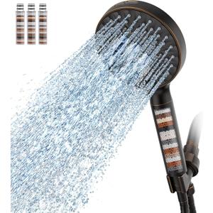 SR SUN RISE Filtered Shower Head with Handheld High Pressure 9 Spray Mode Showerhead Detachable Shower Head Water Softener Filters Beads for Hard Water Remove Chlorine 4 Filters ORB