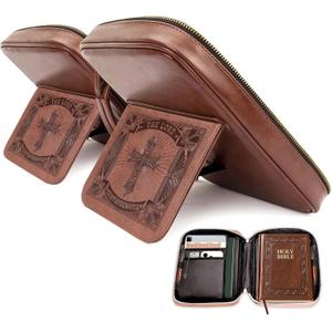 Bible Cover Case with Built-in Book Stand, Large Storage Leather Bible Bags for Women Men, Zipper Church PU Book Cover Study Bag, Christian Gifts for Mother/Husband/Daughter (11.8"x9")