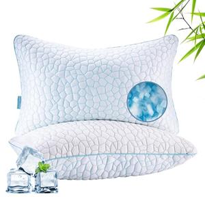  Luxe Linen Reversible Soft & Cooling Bed Pillow for Sleeping Set of 2, Queen Cozy Bamboo Rayon Pillow for Side, Back & Stomach Sleepers, PE Cooling Adjustable Shredded Memory Foam Pillows 20"*30" 