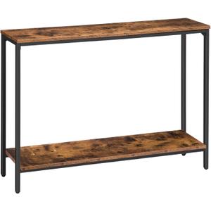 HOOBRO Console Table, 47.2" Narrow Entryway Table, Industrial Sofa Table with Shelf, Entrance Table for Living Room, Hallway, Foyer, Corridor, Office, Metal Frame, Rustic Brown and Black BF20XG01G1