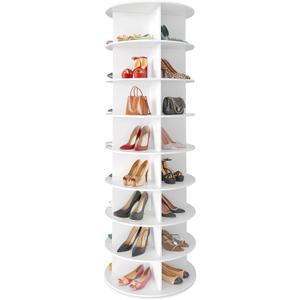 SpaceAid 8 Tier Rotating Shoe Rack Tower, Spinning Shoe Display Lazy Susan, Revolving 360 Shoe Rack Storage Round Carousel, Vertical Handbag Rotate Shoes Closet Organization (8-Tier White) (8 Tier (23.2"W x 71.9"H))