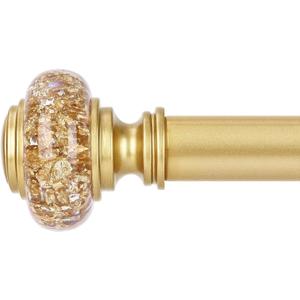Gold Long Curtain Rods for Windows 72 to 144 Inch, Decorative Vintage Crystal 1'' Diameter Curtain Rod with Gold Foil Finials, Adjustable Heavy Duty Easy Install Drapery Pole Set for Farmhouse