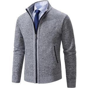Men's Cardigan Sweaters Full Zip Up Stand Collar Slim Fit Casual Knitted Sweater with 2 Front Pockets, L